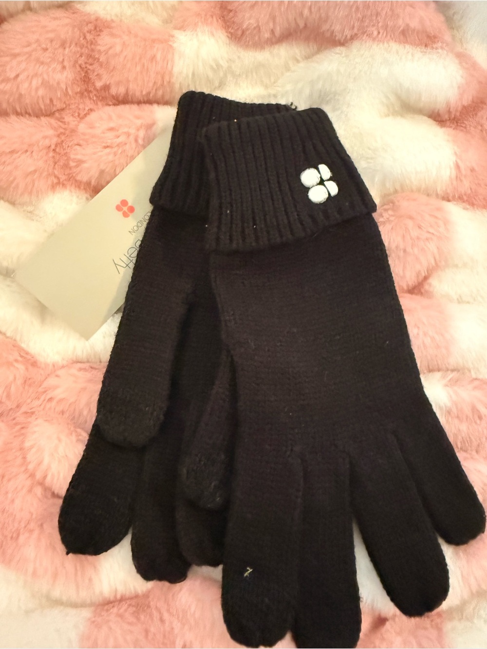 Sweaty Betty Black Knit Gloves with Cuff Accent